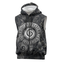 Hawaiian Piko Sleeveless Zip Hoodie Cultural Anchor Connect Your Roots Ocean Waves TS04 Black Grey - Polynesian Pride