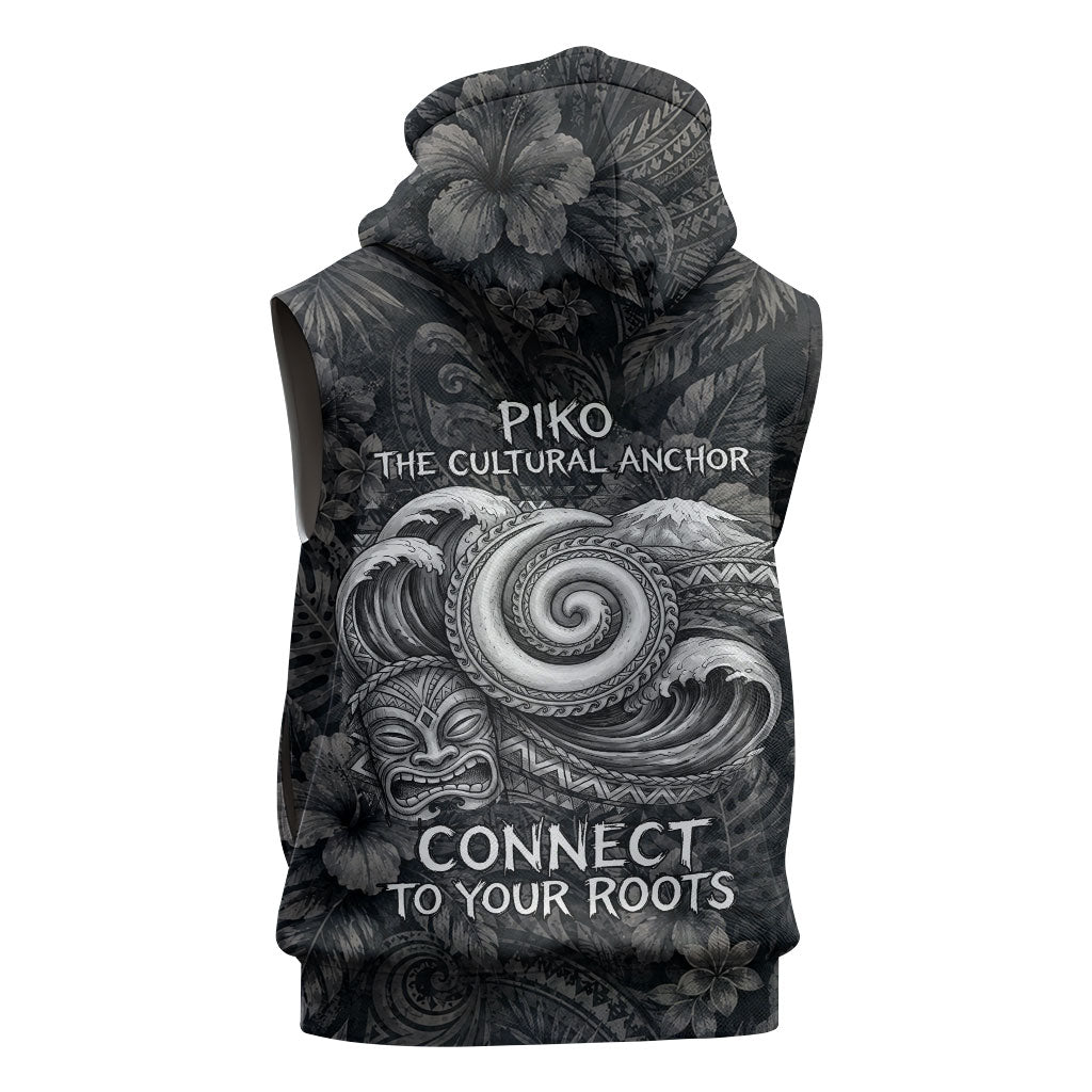 Hawaiian Piko Sleeveless Zip Hoodie Cultural Anchor Connect Your Roots Ocean Waves TS04 - Polynesian Pride