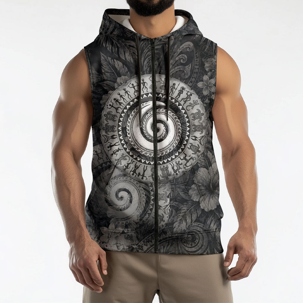 Hawaiian Piko Sleeveless Zip Hoodie Cultural Anchor Connect Your Roots Ocean Waves TS04 - Polynesian Pride
