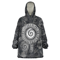 Hawaiian Piko Wearable Blanket Hoodie Cultural Anchor Connect Your Roots Ocean Waves TS04 One Size Black Grey - Polynesian Pride