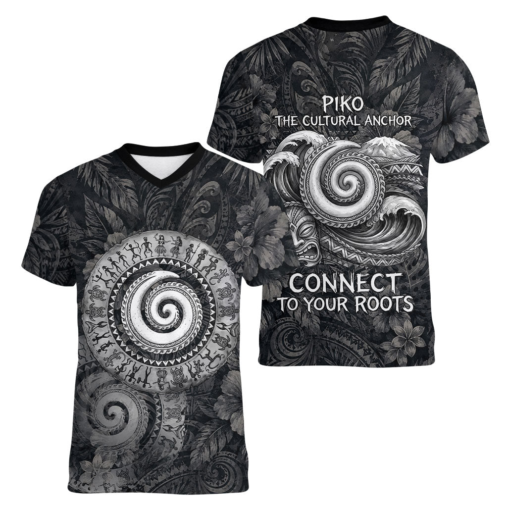 Hawaiian Piko Women V-Neck T-Shirt Cultural Anchor Connect Your Roots Ocean Waves TS04 - Polynesian Pride