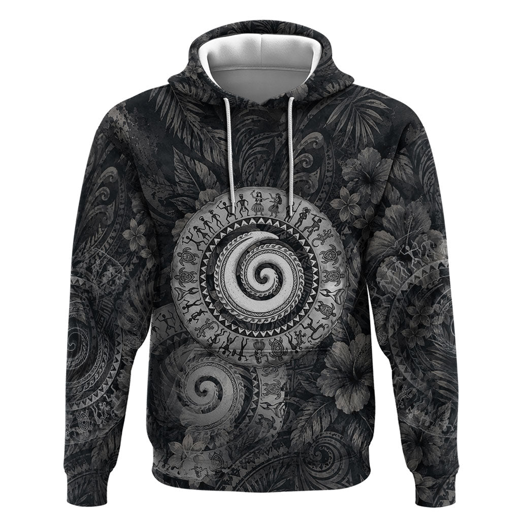 Hawaiian Piko Zip Hoodie Cultural Anchor Connect Your Roots Ocean Waves TS04 Pullover Hoodie Black Grey - Polynesian Pride