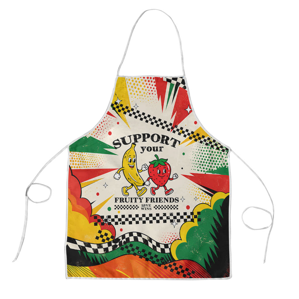 Support Your Fruity Friends Love Wins Gay Pride Apron LGBTQ Retro 30s Cartoon Checkered