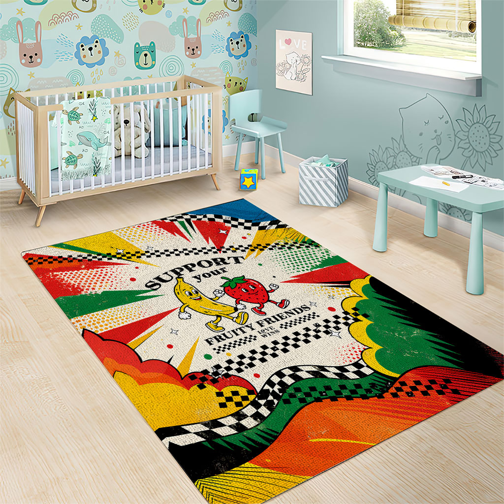 Support Your Fruity Friends Love Wins Gay Pride Area Rug LGBTQ Retro 30s Cartoon Checkered