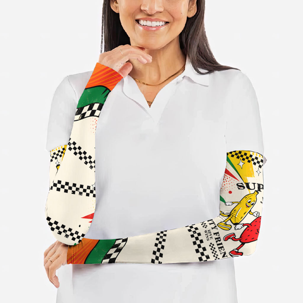 Support Your Fruity Friends Love Wins Gay Pride Arm Sleeves LGBTQ Retro 30s Cartoon Checkered