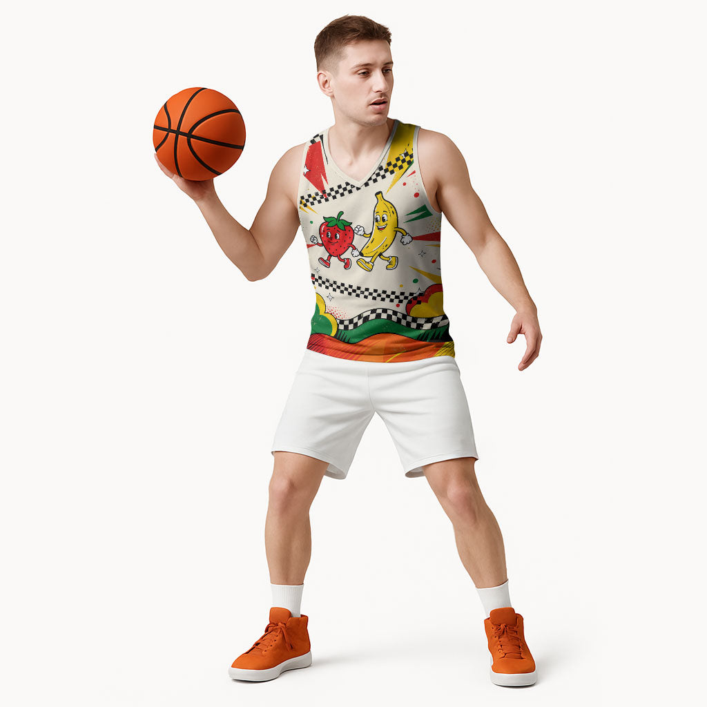 Support Your Fruity Friends Love Wins Gay Pride Basketball Jersey LGBTQ Retro 30s Cartoon Checkered