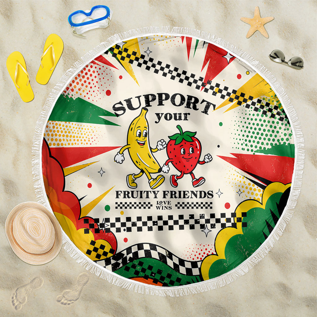 Support Your Fruity Friends Love Wins Gay Pride Beach Blanket LGBTQ Retro 30s Cartoon Checkered