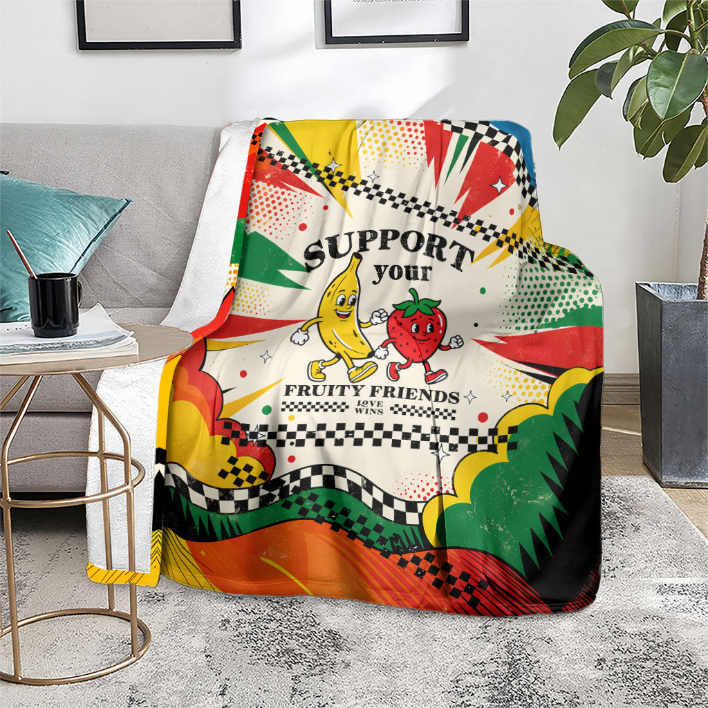Support Your Fruity Friends Love Wins Gay Pride Blanket LGBTQ Retro 30s Cartoon Checkered