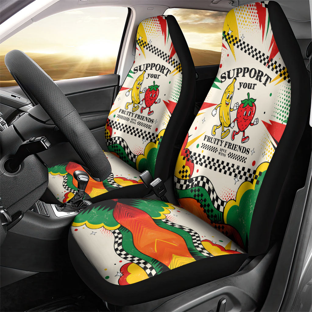 Support Your Fruity Friends Love Wins Gay Pride Car Seat Cover LGBTQ Retro 30s Cartoon Checkered