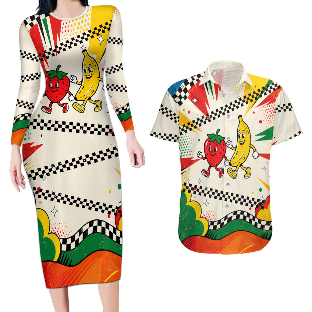 Support Your Fruity Friends Love Wins Gay Pride Couples Matching Long Sleeve Bodycon Dress and Hawaiian Shirt LGBTQ Retro 30s Cartoon Checkered