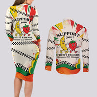 Support Your Fruity Friends Love Wins Gay Pride Couples Matching Long Sleeve Bodycon Dress and Long Sleeve Button Shirt LGBTQ Retro 30s Cartoon Checkered