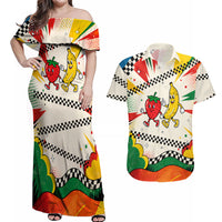 Support Your Fruity Friends Love Wins Gay Pride Couples Matching Off Shoulder Maxi Dress and Hawaiian Shirt LGBTQ Retro 30s Cartoon Checkered