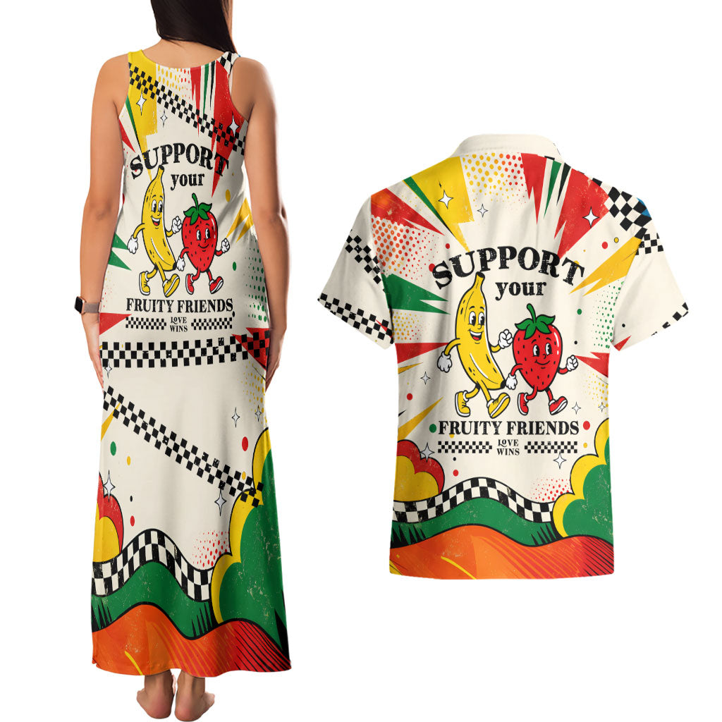 Support Your Fruity Friends Love Wins Gay Pride Couples Matching Tank Maxi Dress and Hawaiian Shirt LGBTQ Retro 30s Cartoon Checkered