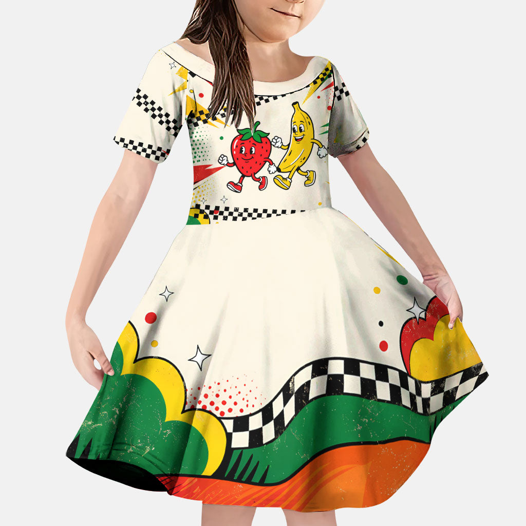 Support Your Fruity Friends Love Wins Gay Pride Family Matching Long Sleeve Bodycon Dress and Hawaiian Shirt LGBTQ Retro 30s Cartoon Checkered