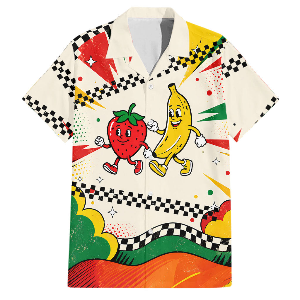 Support Your Fruity Friends Love Wins Gay Pride Family Matching Off The Shoulder Long Sleeve Dress and Hawaiian Shirt LGBTQ Retro 30s Cartoon Checkered