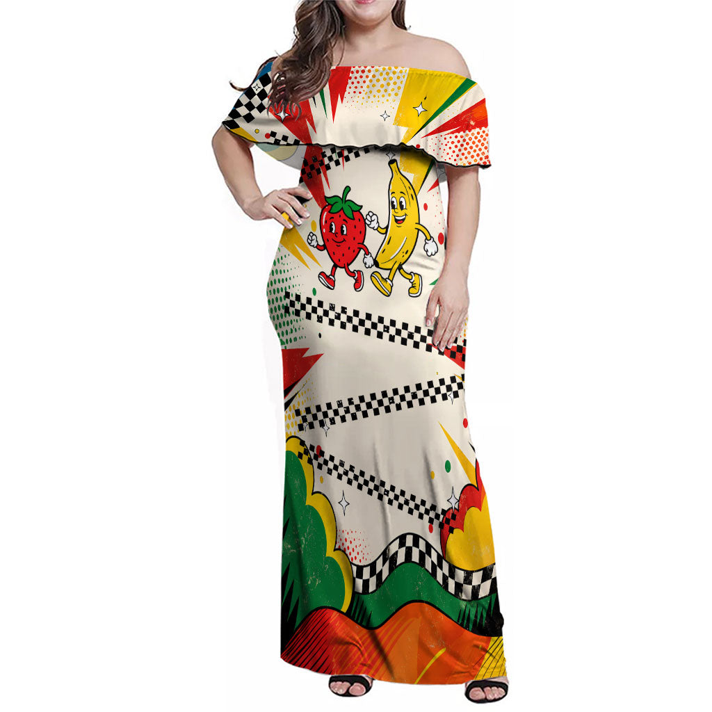 Support Your Fruity Friends Love Wins Gay Pride Family Matching Off Shoulder Maxi Dress and Hawaiian Shirt LGBTQ Retro 30s Cartoon Checkered