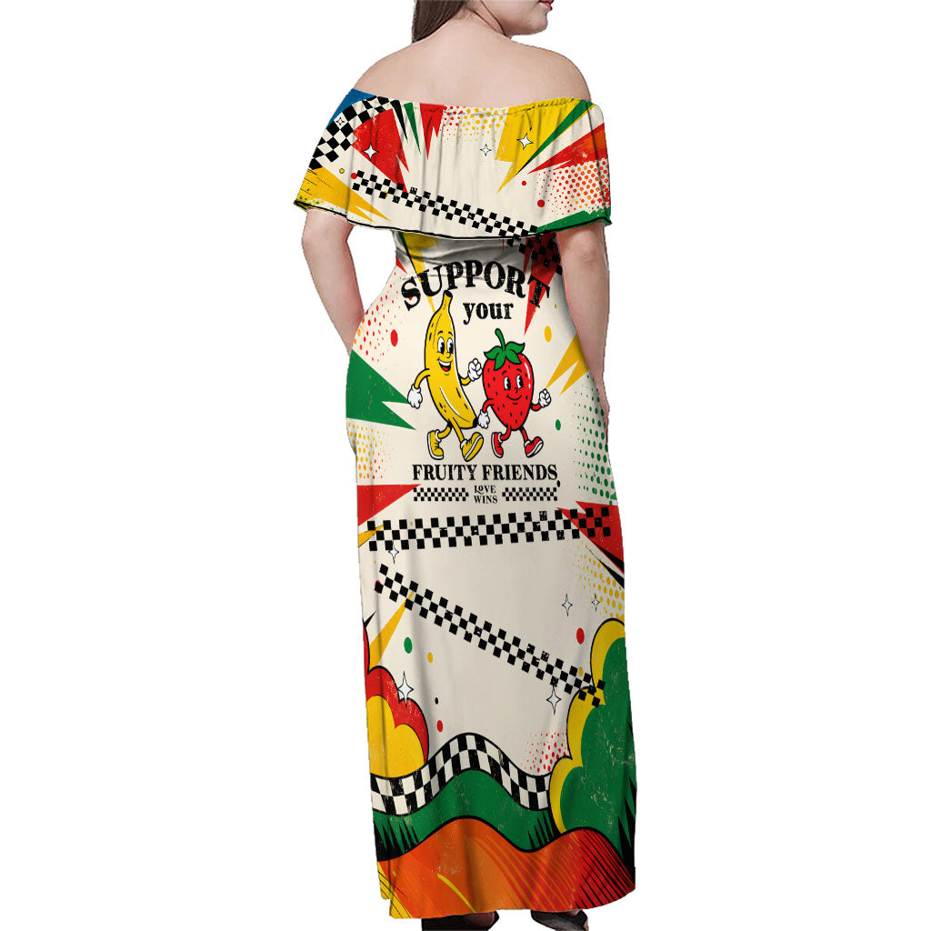 Support Your Fruity Friends Love Wins Gay Pride Family Matching Off Shoulder Maxi Dress and Hawaiian Shirt LGBTQ Retro 30s Cartoon Checkered
