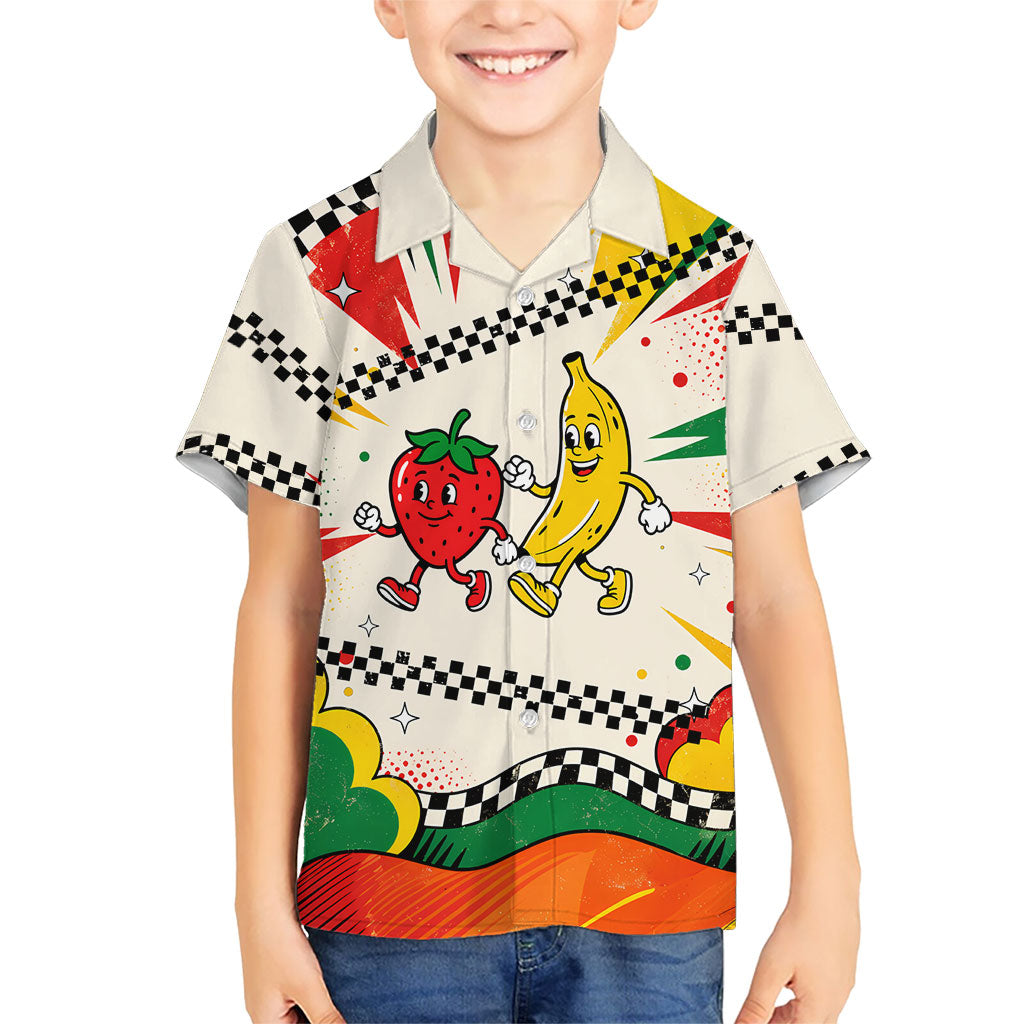 Support Your Fruity Friends Love Wins Gay Pride Family Matching Off Shoulder Maxi Dress and Hawaiian Shirt LGBTQ Retro 30s Cartoon Checkered