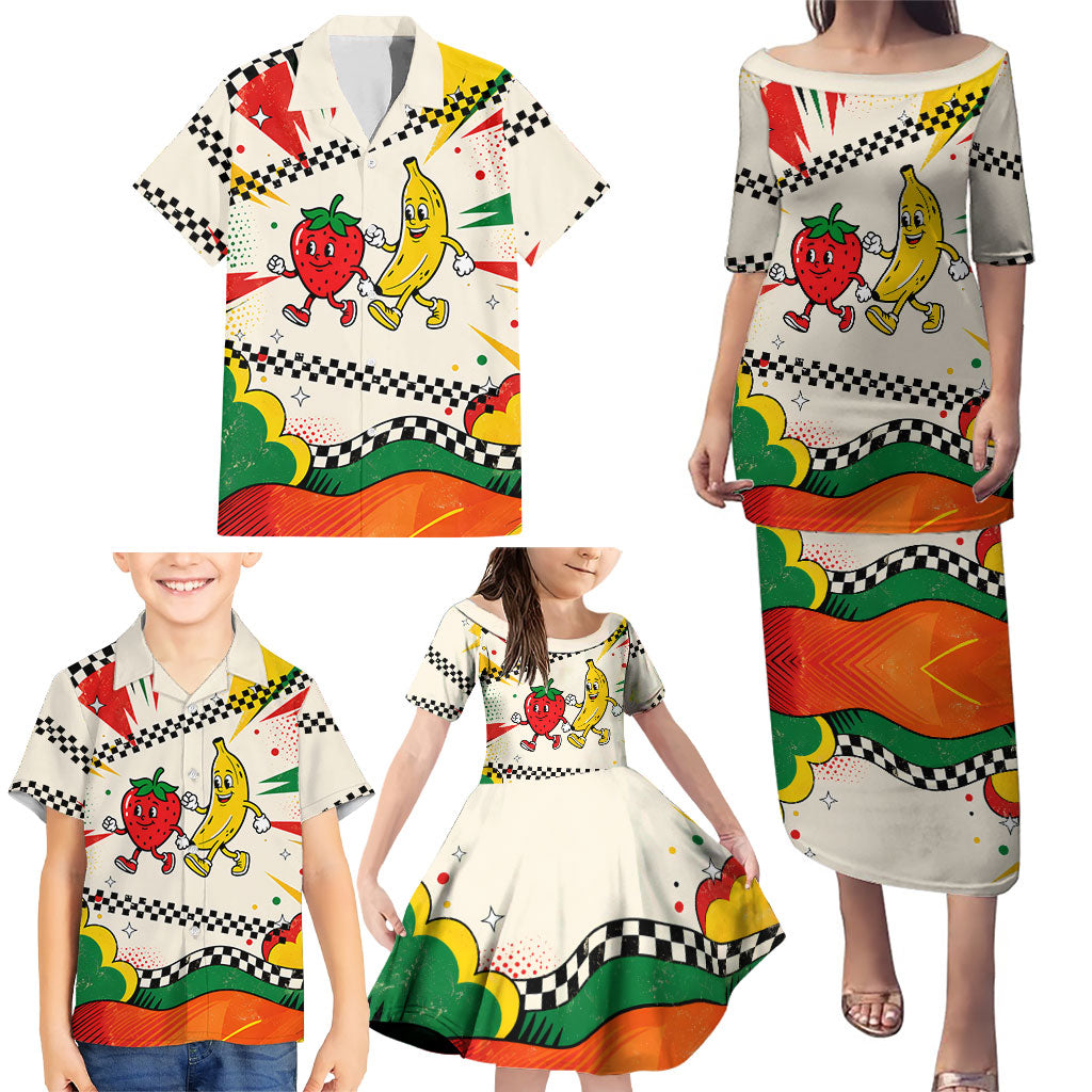 Support Your Fruity Friends Love Wins Gay Pride Family Matching Puletasi and Hawaiian Shirt LGBTQ Retro 30s Cartoon Checkered