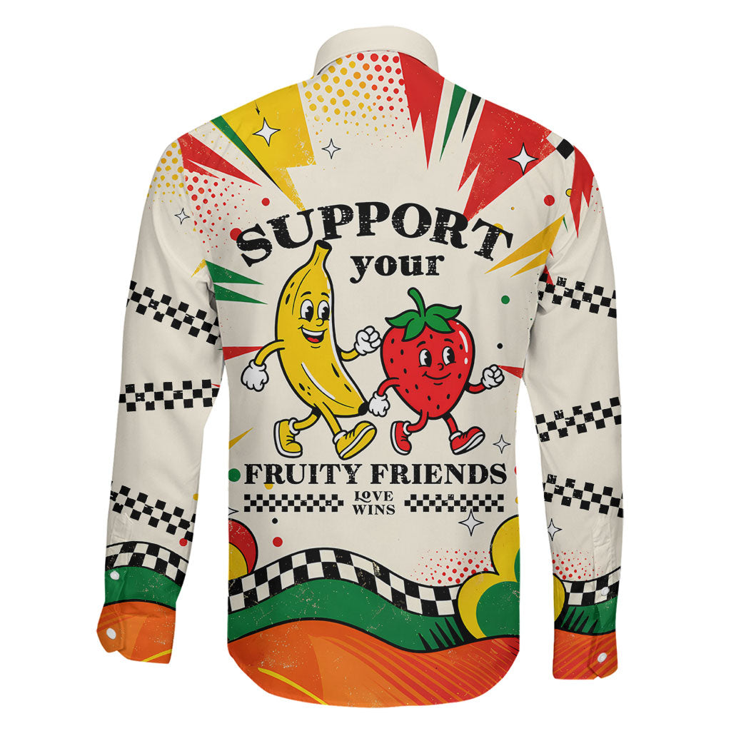 Support Your Fruity Friends Love Wins Gay Pride Family Matching Puletasi and Hawaiian Shirt LGBTQ Retro 30s Cartoon Checkered