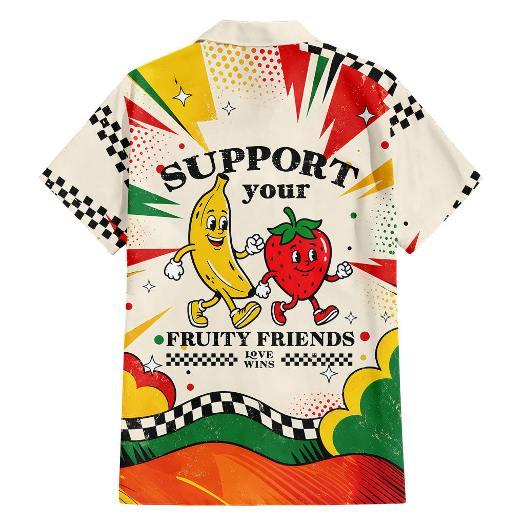 Support Your Fruity Friends Love Wins Gay Pride Family Matching Short Sleeve Bodycon Dress and Hawaiian Shirt LGBTQ Retro 30s Cartoon Checkered