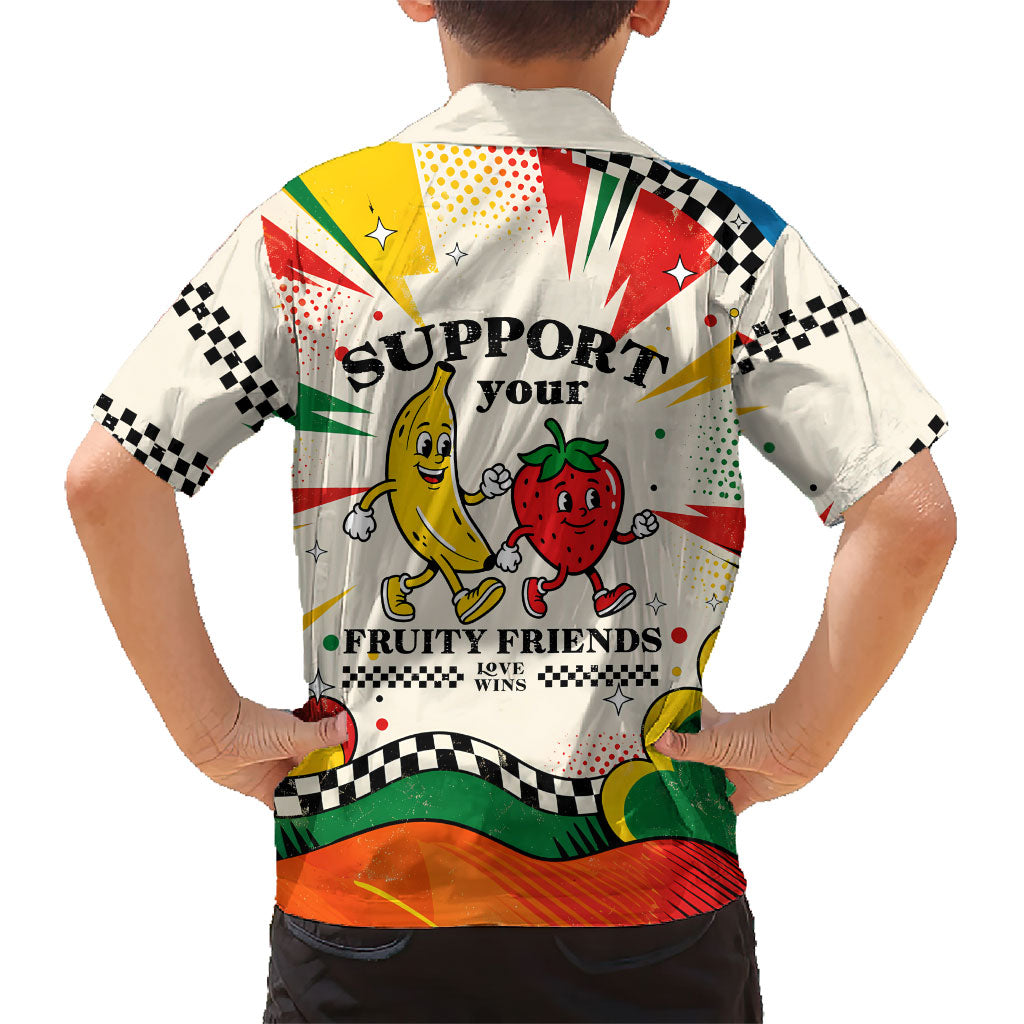 Support Your Fruity Friends Love Wins Gay Pride Family Matching Summer Maxi Dress and Hawaiian Shirt LGBTQ Retro 30s Cartoon Checkered