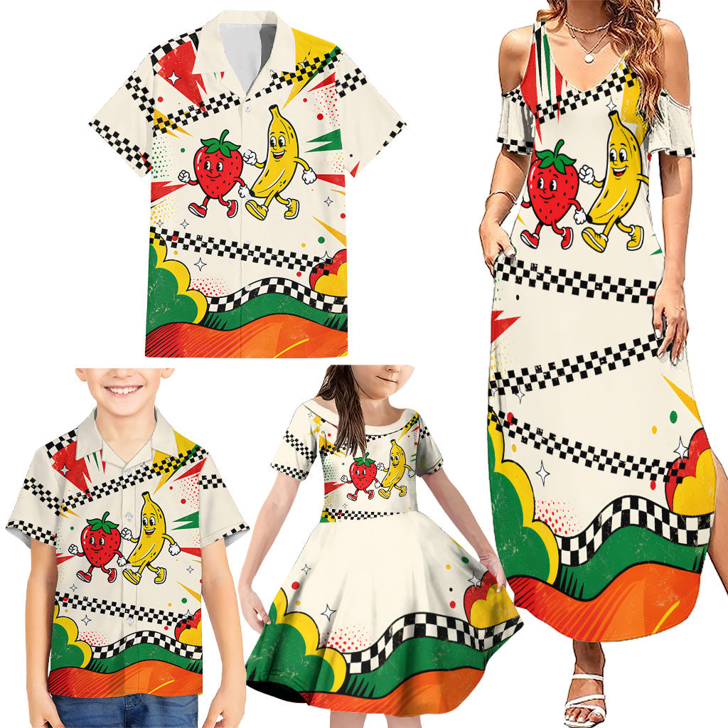 Support Your Fruity Friends Love Wins Gay Pride Family Matching Summer Maxi Dress and Hawaiian Shirt LGBTQ Retro 30s Cartoon Checkered