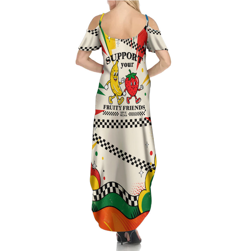 Support Your Fruity Friends Love Wins Gay Pride Family Matching Summer Maxi Dress and Hawaiian Shirt LGBTQ Retro 30s Cartoon Checkered