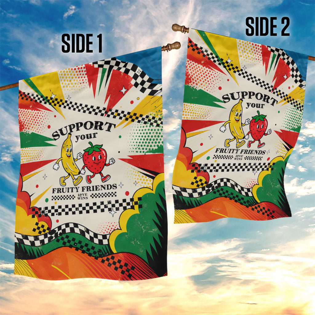 Support Your Fruity Friends Love Wins Gay Pride Garden Flag LGBTQ Retro 30s Cartoon Checkered