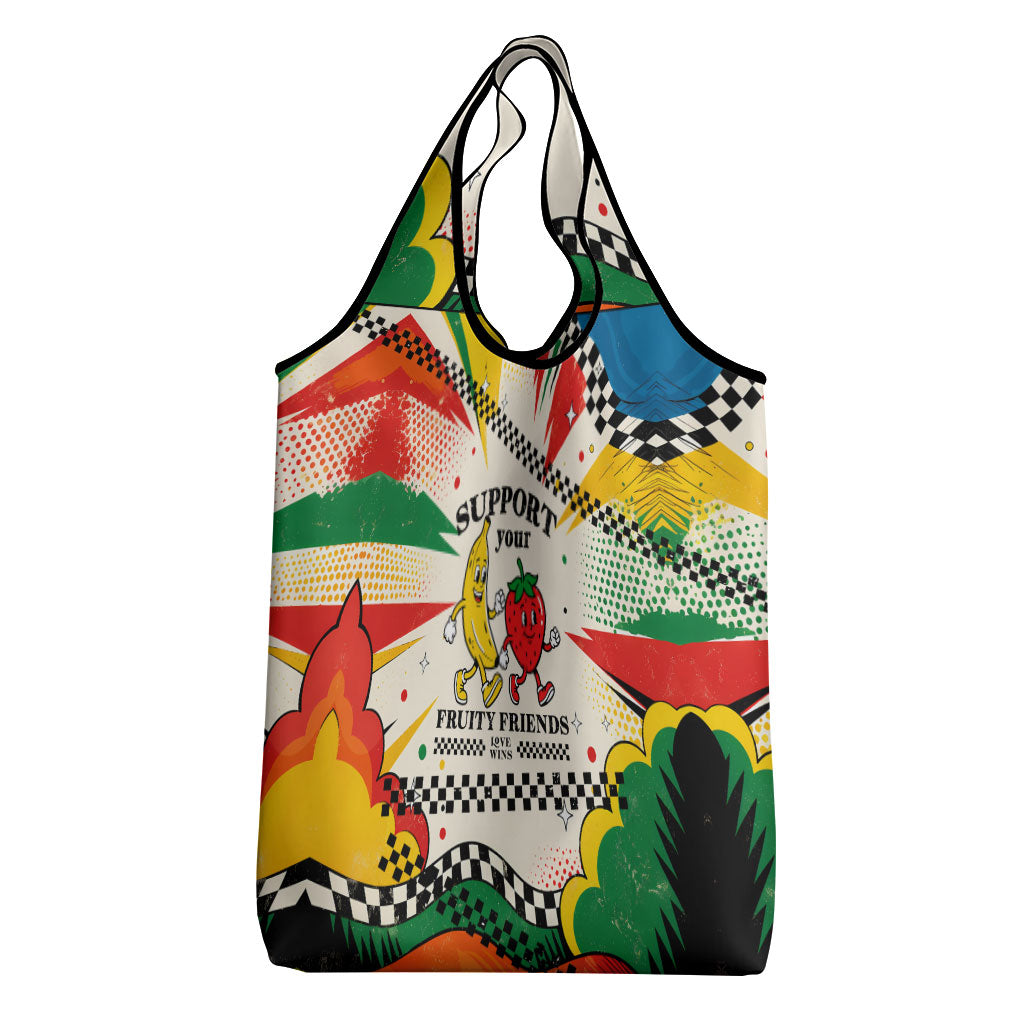 Support Your Fruity Friends Love Wins Gay Pride Grocery Bag LGBTQ Retro 30s Cartoon Checkered
