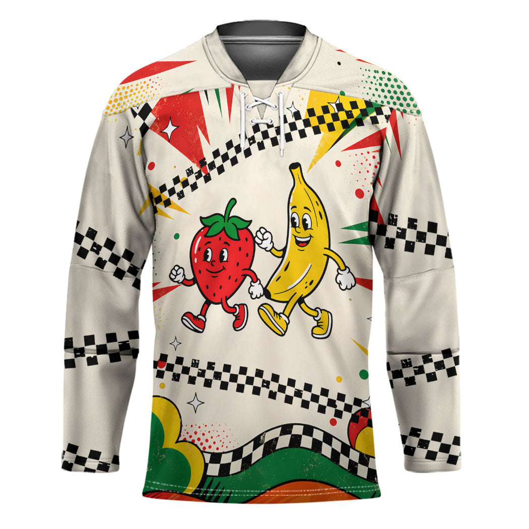 Support Your Fruity Friends Love Wins Gay Pride Hockey Jersey LGBTQ Retro 30s Cartoon Checkered