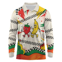 Support Your Fruity Friends Love Wins Gay Pride Long Sleeve Polo Shirt LGBTQ Retro 30s Cartoon Checkered