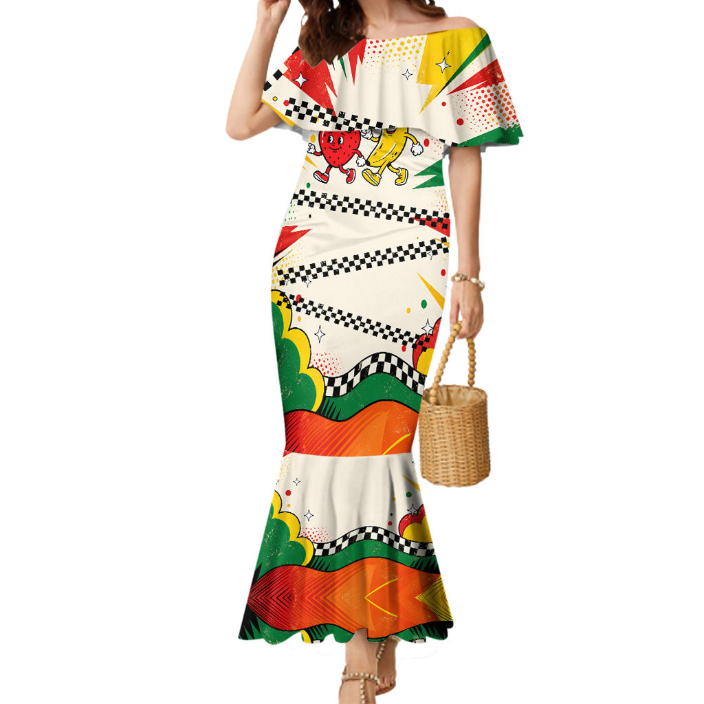 Support Your Fruity Friends Love Wins Gay Pride Mermaid Dress LGBTQ Retro 30s Cartoon Checkered