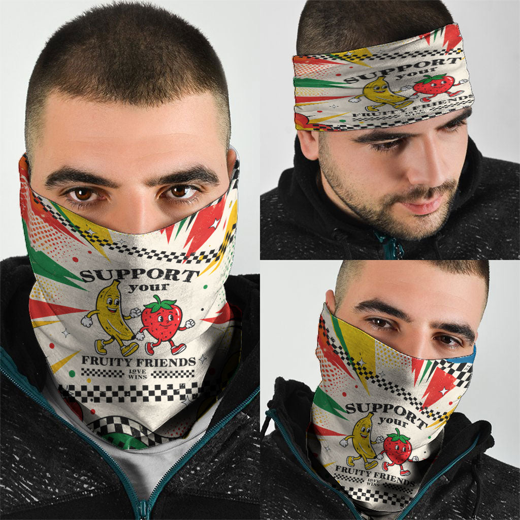 Support Your Fruity Friends Love Wins Gay Pride Neck Gaiter LGBTQ Retro 30s Cartoon Checkered