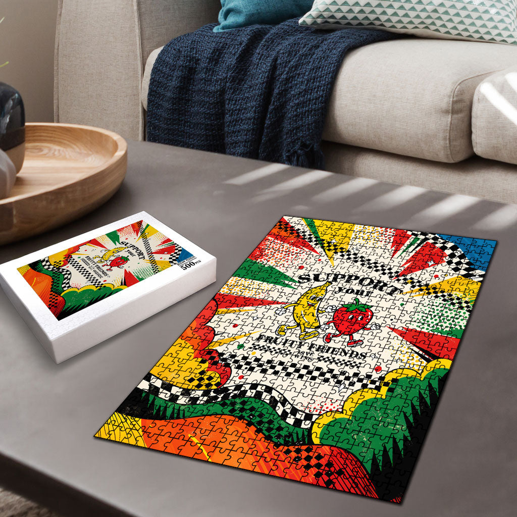 Support Your Fruity Friends Love Wins Gay Pride Puzzle LGBTQ Retro 30s Cartoon Checkered