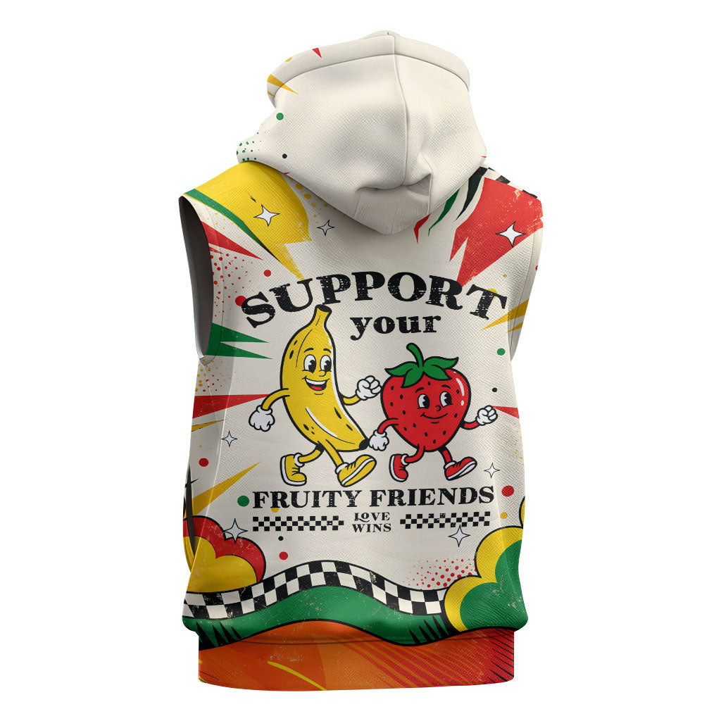 Support Your Fruity Friends Love Wins Gay Pride Sleeveless Hoodie LGBTQ Retro 30s Cartoon Checkered