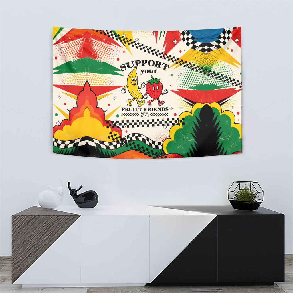 Support Your Fruity Friends Love Wins Gay Pride Tapestry LGBTQ Retro 30s Cartoon Checkered