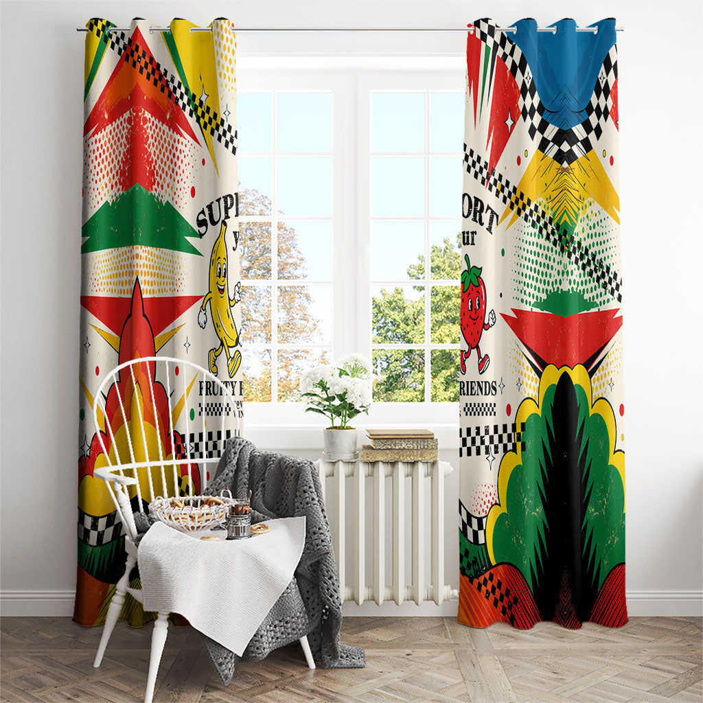 Support Your Fruity Friends Love Wins Gay Pride Window Curtain LGBTQ Retro 30s Cartoon Checkered