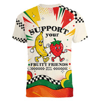 Support Your Fruity Friends Love Wins Gay Pride Women V-Neck T-Shirt LGBTQ Retro 30s Cartoon Checkered