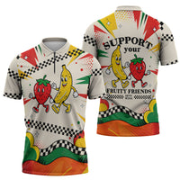 Support Your Fruity Friends Love Wins Gay Pride Zipper Polo Shirt LGBTQ Retro 30s Cartoon Checkered
