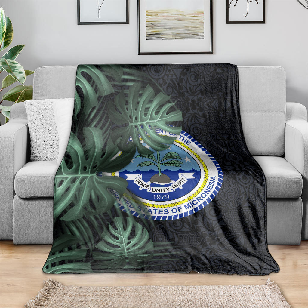Federated States Of Micronesia Blanket FSM Tropical Monstera Leaf Dark Tribal Pattern TS04 - Polynesian Pride