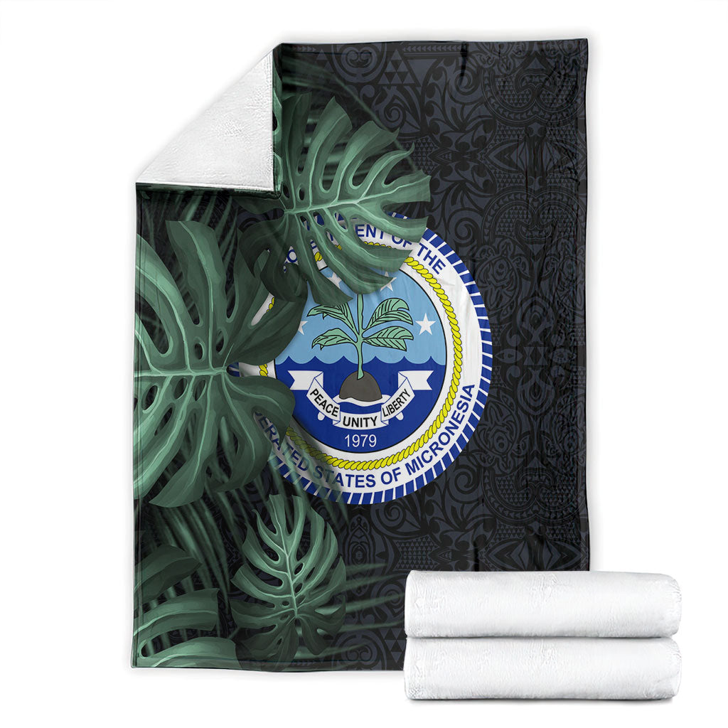 Federated States Of Micronesia Blanket FSM Tropical Monstera Leaf Dark Tribal Pattern TS04 - Polynesian Pride