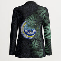 Federated States Of Micronesia Blazer FSM Tropical Monstera Leaf Dark Tribal Pattern