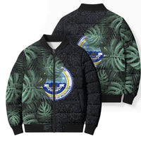 Federated States Of Micronesia Bomber Puffer Jacket FSM Tropical Monstera Leaf Dark Tribal Pattern TS04 - Polynesian Pride
