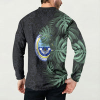 Federated States Of Micronesia Button Sweatshirt FSM Tropical Monstera Leaf Dark Tribal Pattern TS04 - Polynesian Pride