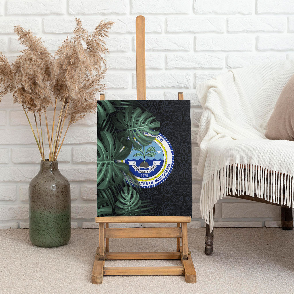 Federated States Of Micronesia Canvas Wall Art FSM Tropical Monstera Leaf Dark Tribal Pattern