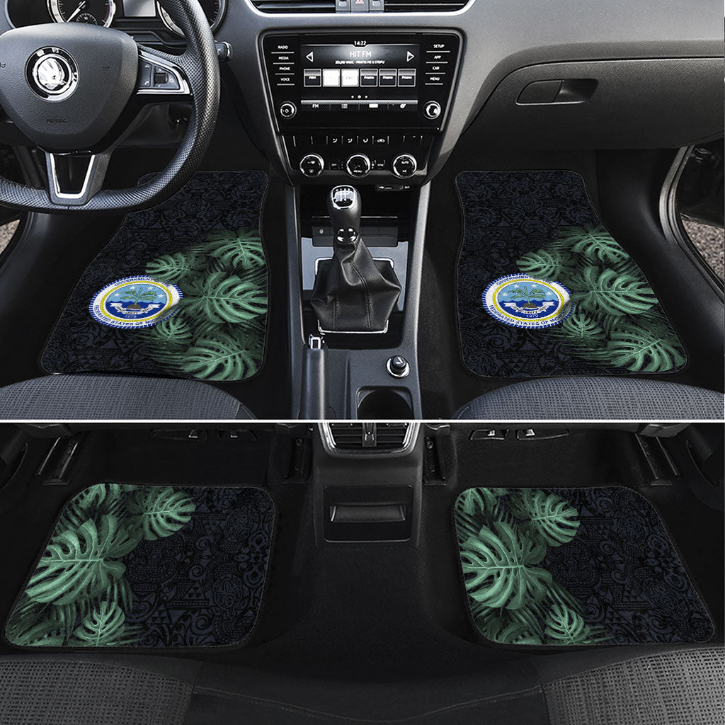 Federated States Of Micronesia Car Mats FSM Tropical Monstera Leaf Dark Tribal Pattern