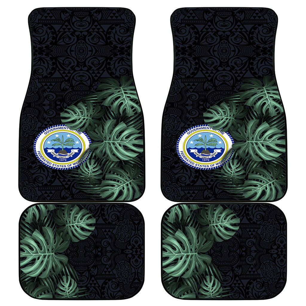 Federated States Of Micronesia Car Mats FSM Tropical Monstera Leaf Dark Tribal Pattern TS04 - Polynesian Pride