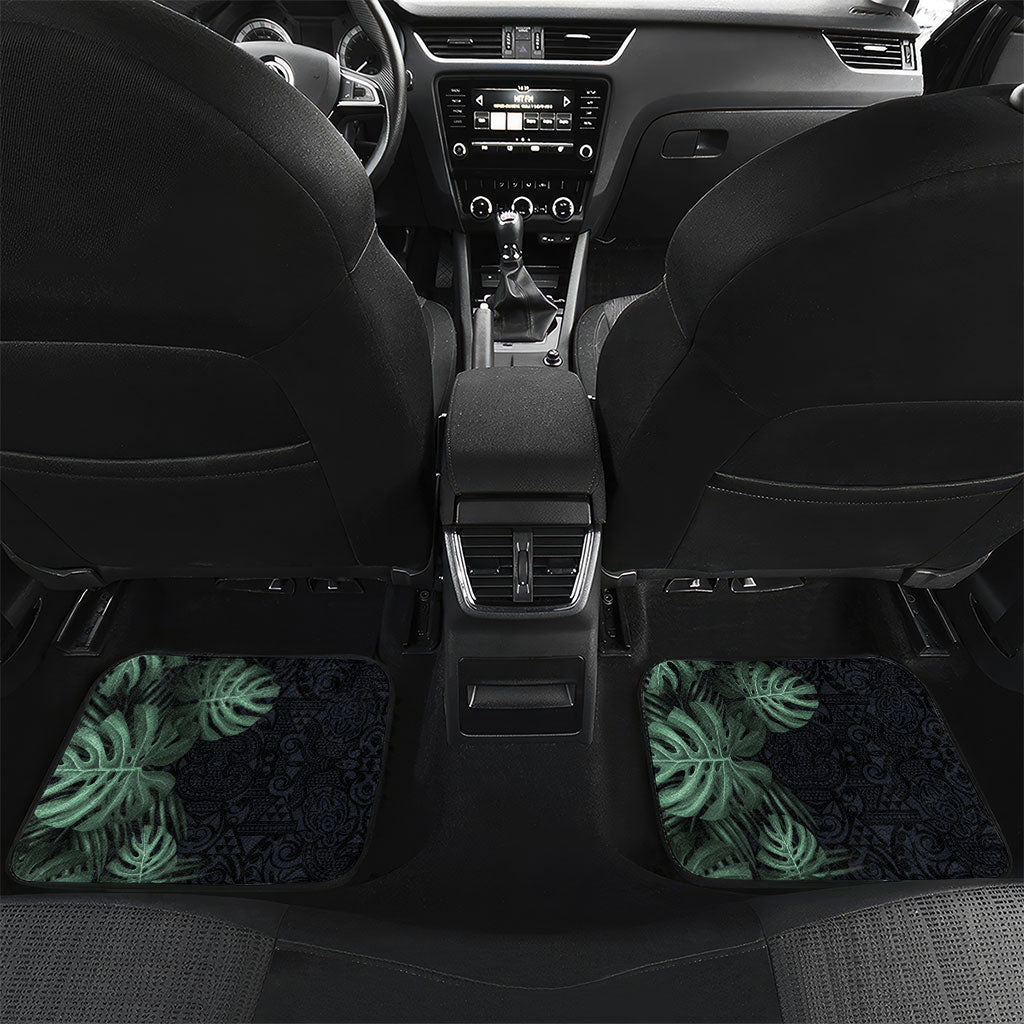 Federated States Of Micronesia Car Mats FSM Tropical Monstera Leaf Dark Tribal Pattern TS04 Set 2pcs - Back Black Green - Polynesian Pride