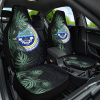 Federated States Of Micronesia Car Seat Cover FSM Tropical Monstera Leaf Dark Tribal Pattern
